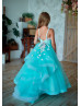 Turquoise Tulle 3D Flowers Flower Girl Dress